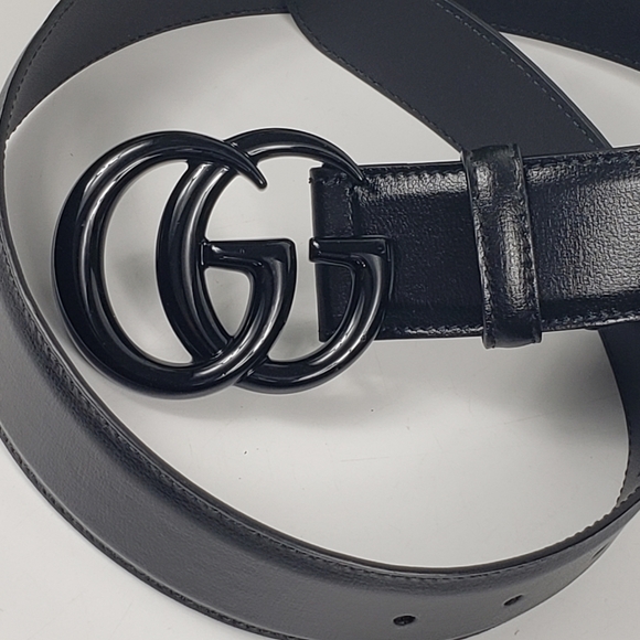 Gucci Black Leather Metal GG Logo Buckle AUTHENTIC 4 CM Unisex - Picture 6 of 12